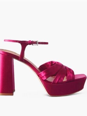 Reformation Monetta Women's Satin Platform Sandal  in Magenta Pink